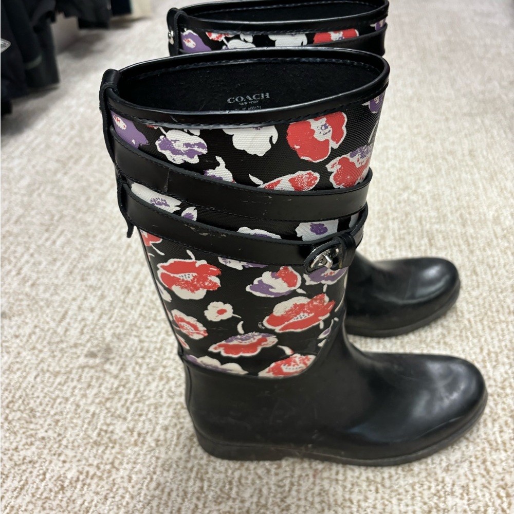 Coach Women's Black Floral Rain Boots 39 (8.5-9)